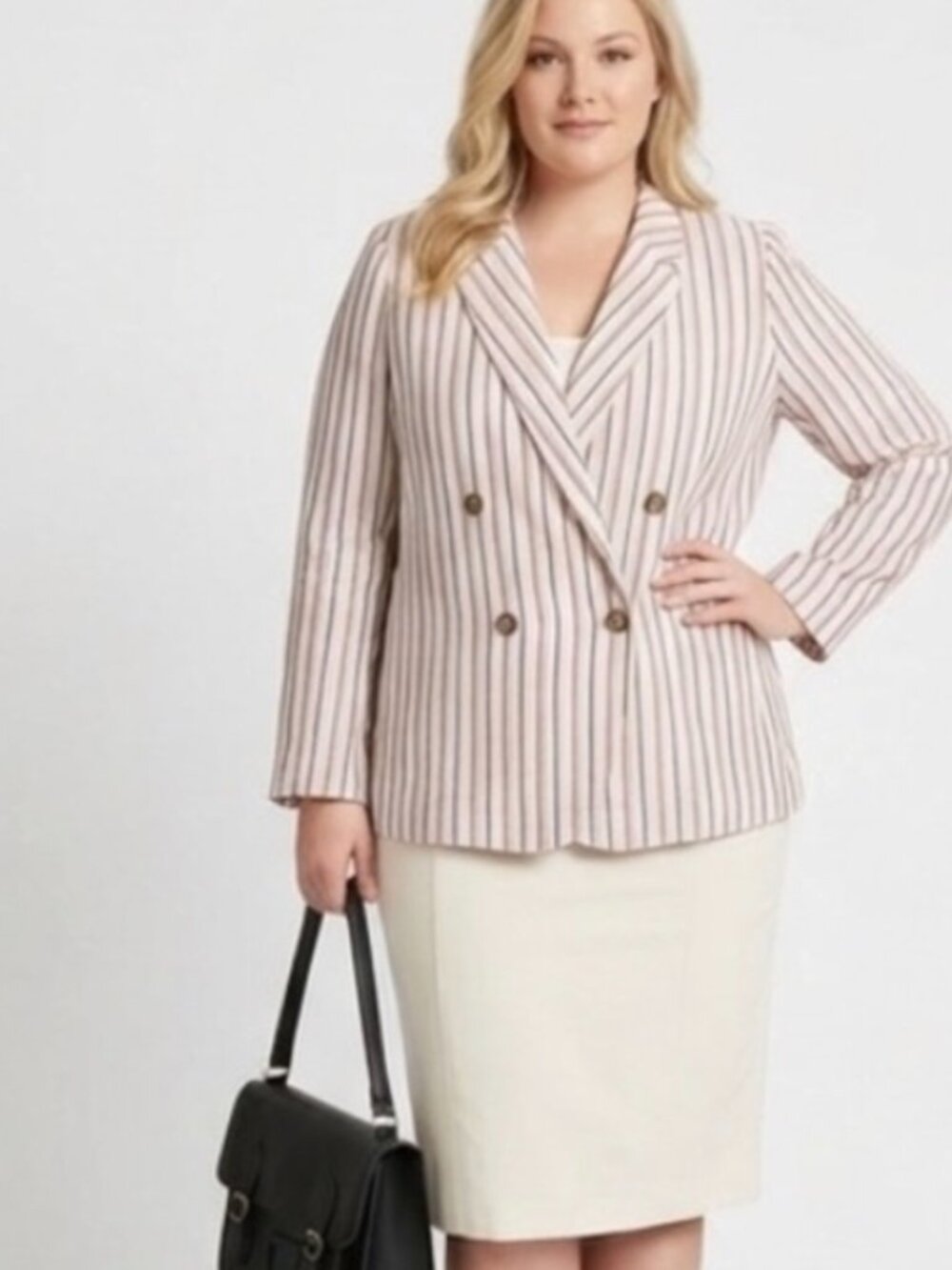 Dolan Anthropologie Anna Linen Striped Blazer Sz L Lagenlook Double Breasted